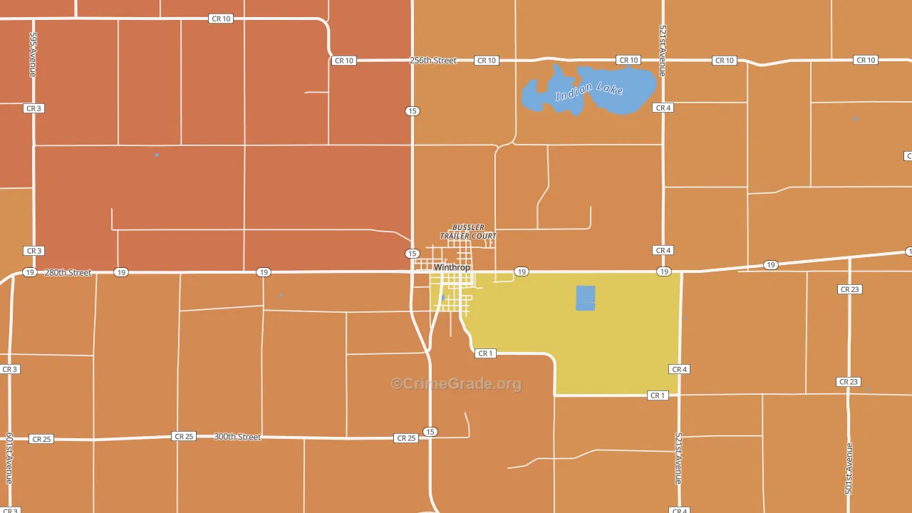 Winthrop, MN Map of Robbery Rates