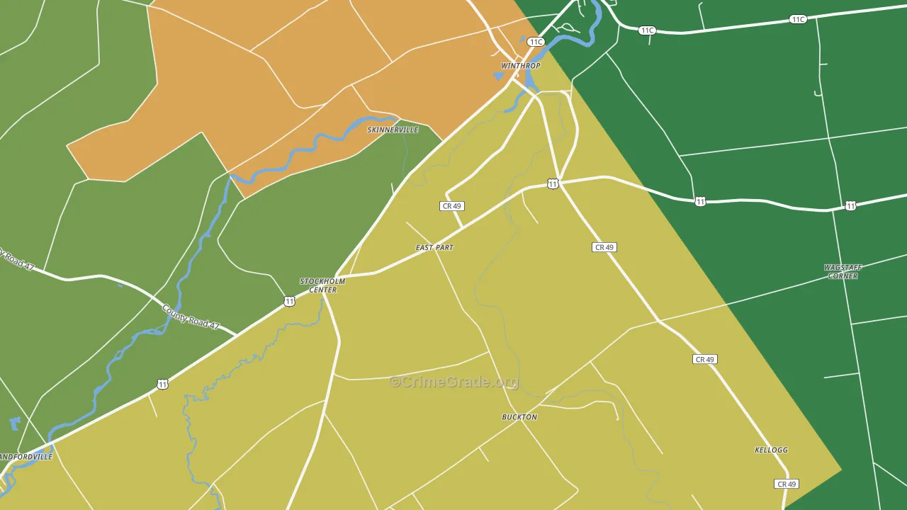 Winthrop, NY Map of Robbery Rates