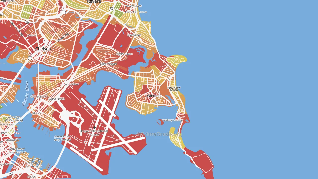 Winthrop Town, MA Map of Robbery Rates