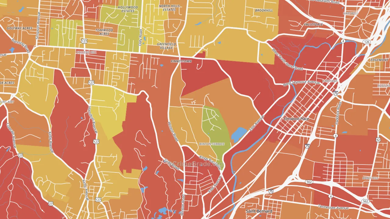 Winton Hills, Cincinnati, OH Map of Robbery Rates