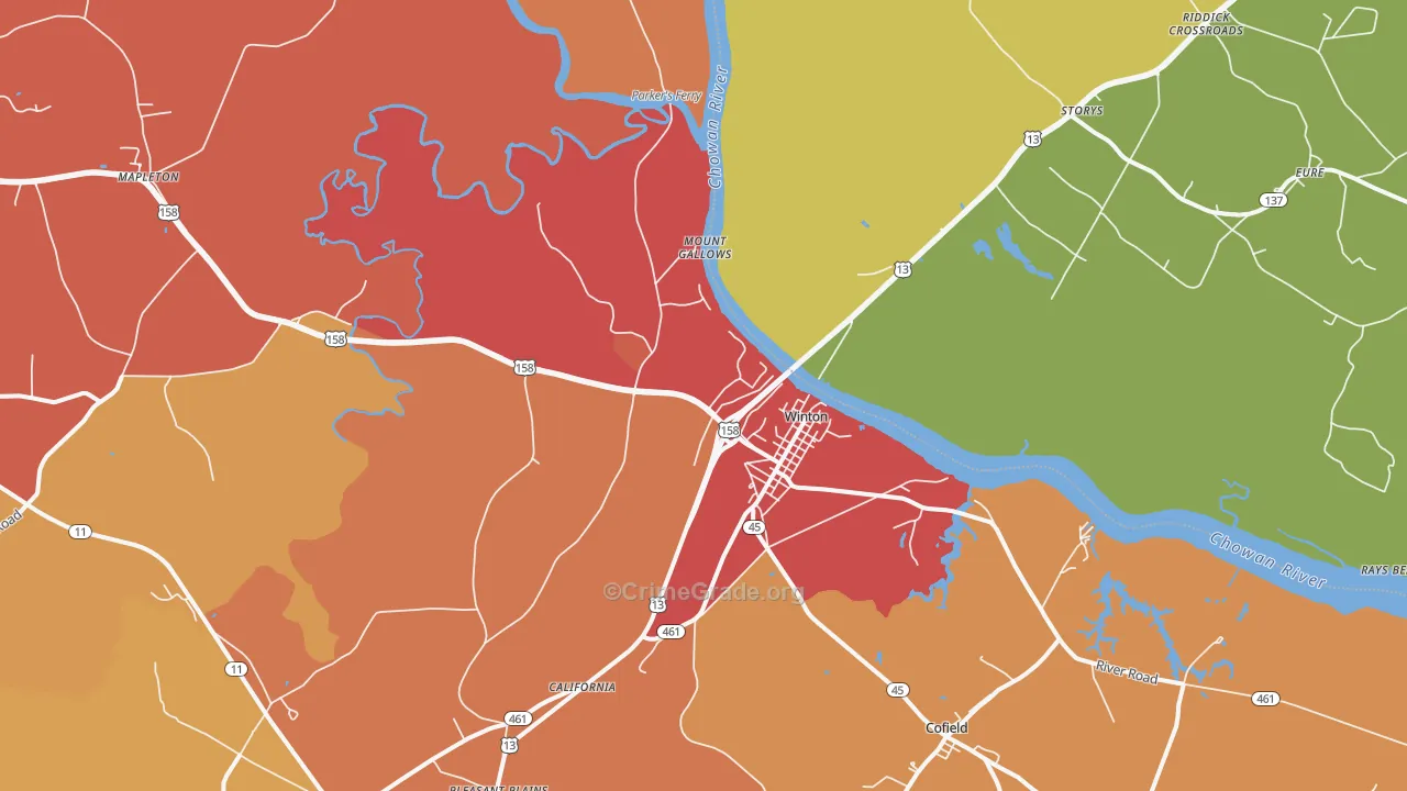 Winton, NC Map of Robbery Rates