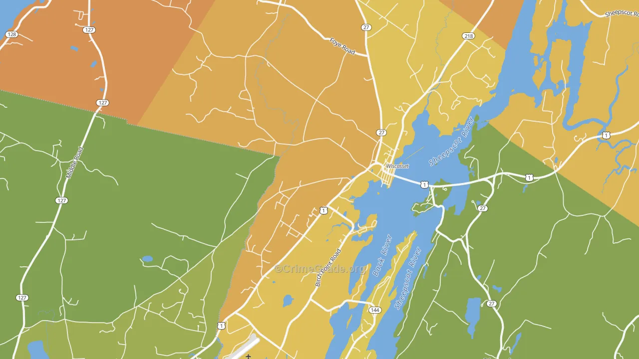 Wiscasset, ME Map of Robbery Rates
