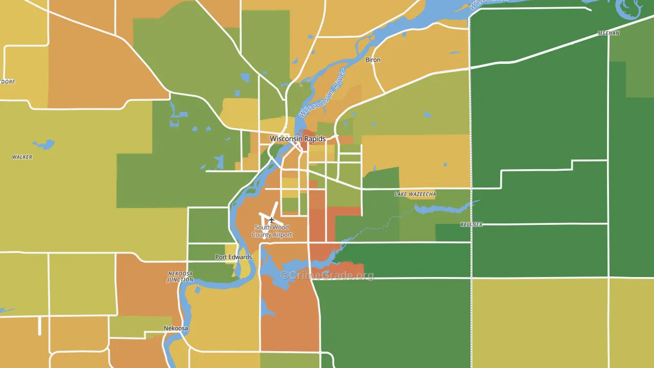 Wisconsin Rapids, WI Map of Robbery Rates