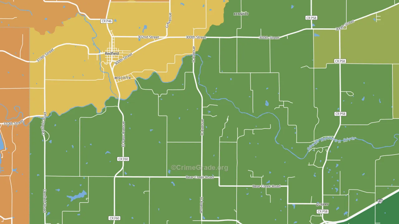 Wiscotta, IA Map of Robbery Rates