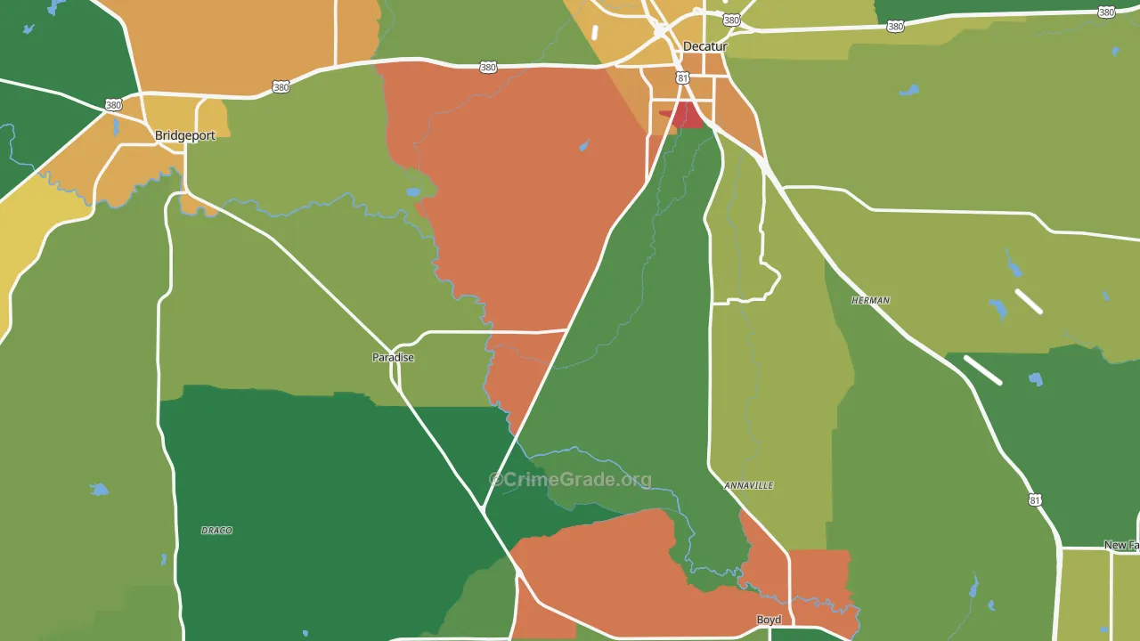 Wise County, TX Map of Robbery Rates