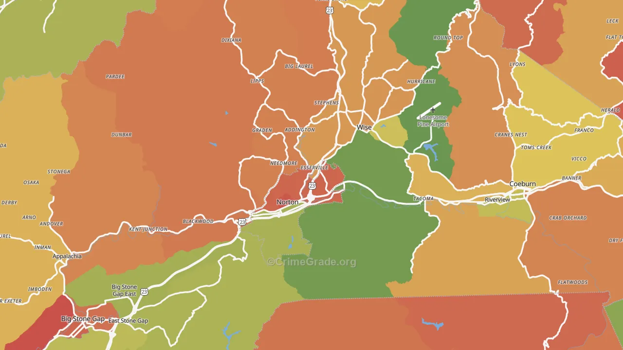 Wise County, VA Map of Robbery Rates