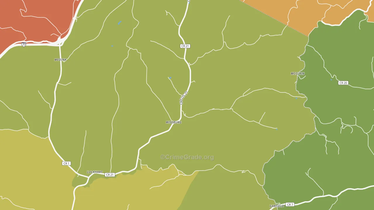 Wiseburg, WV Map of Robbery Rates