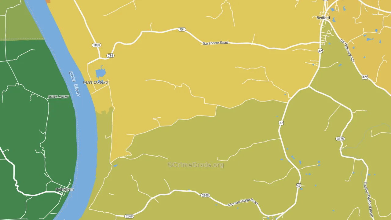 Wises Landing, KY Map of Robbery Rates
