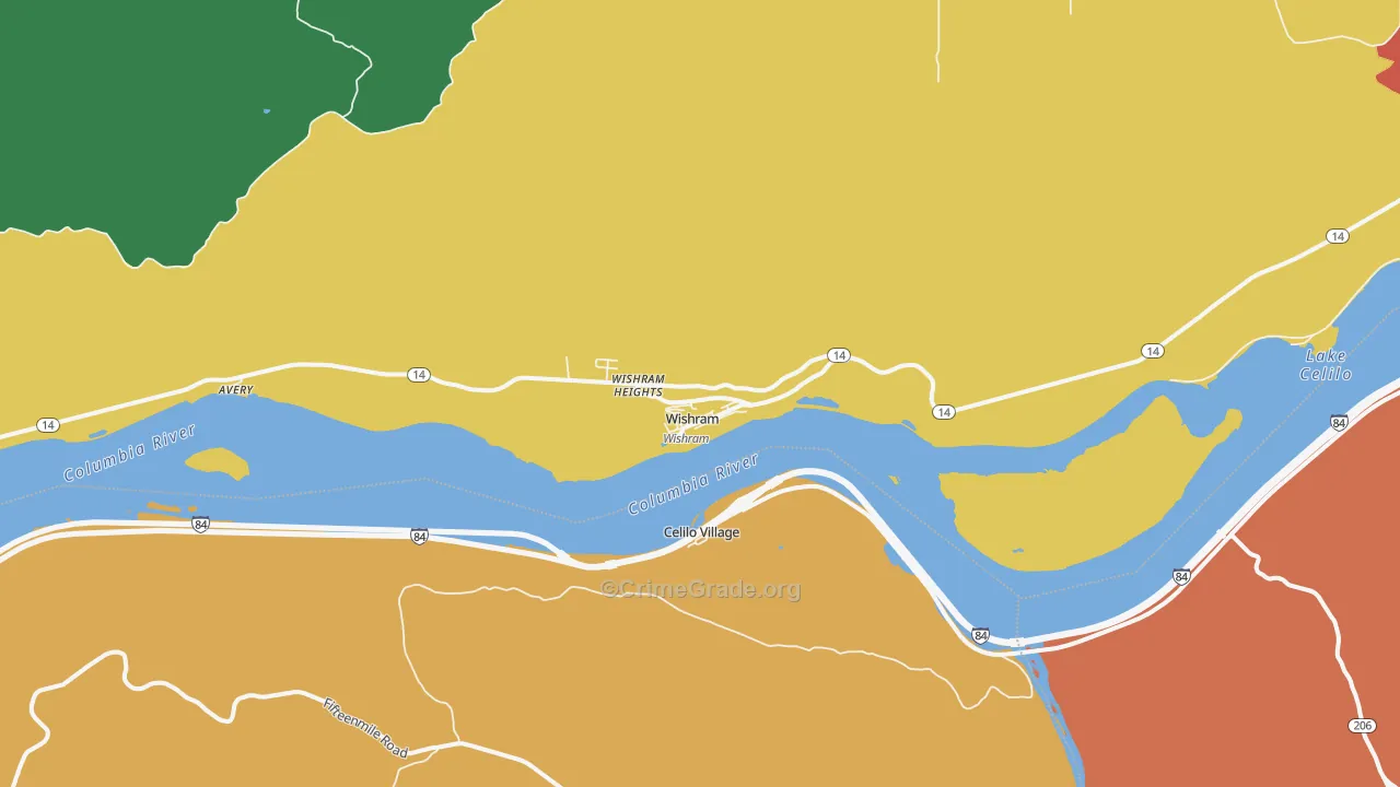 Wishram, WA Map of Robbery Rates