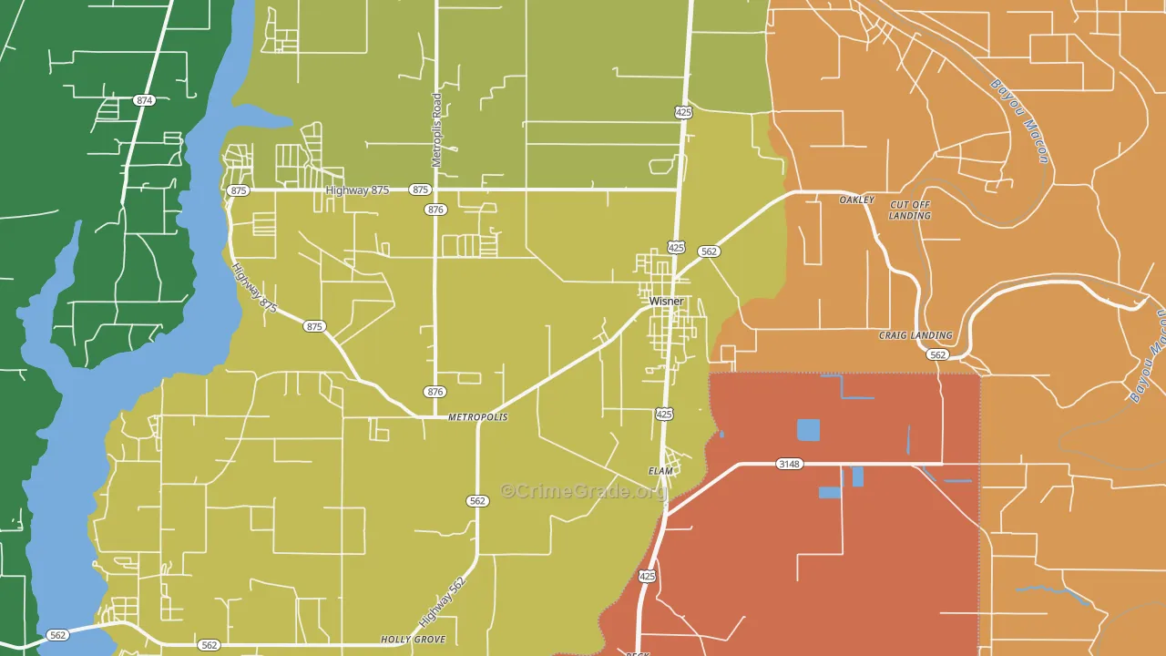 Wisner, LA Map of Robbery Rates