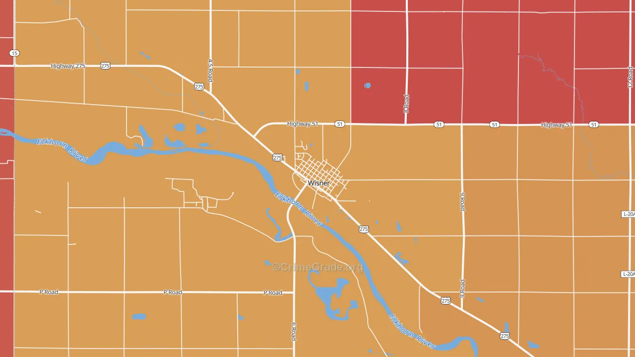 Wisner, NE Map of Robbery Rates
