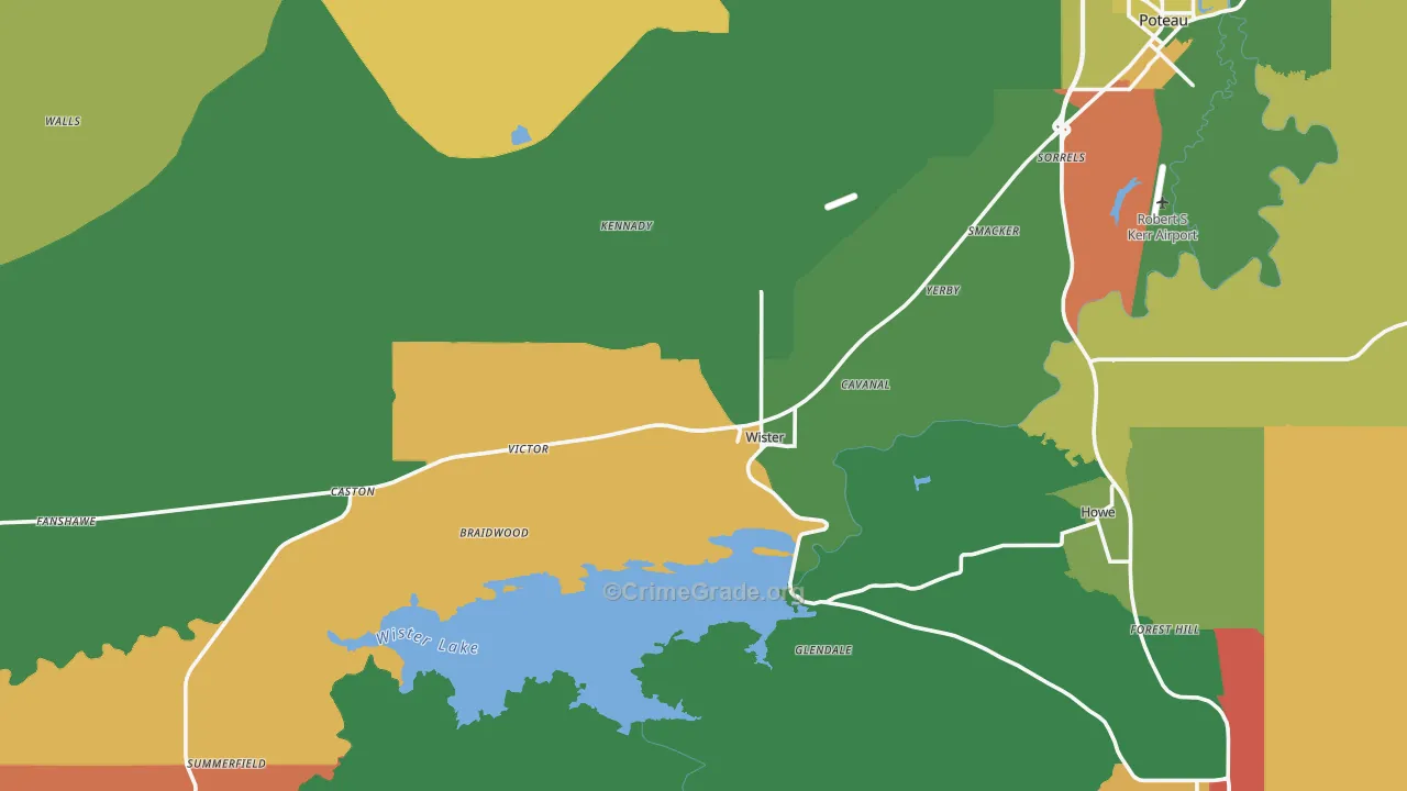 Wister, OK Map of Robbery Rates