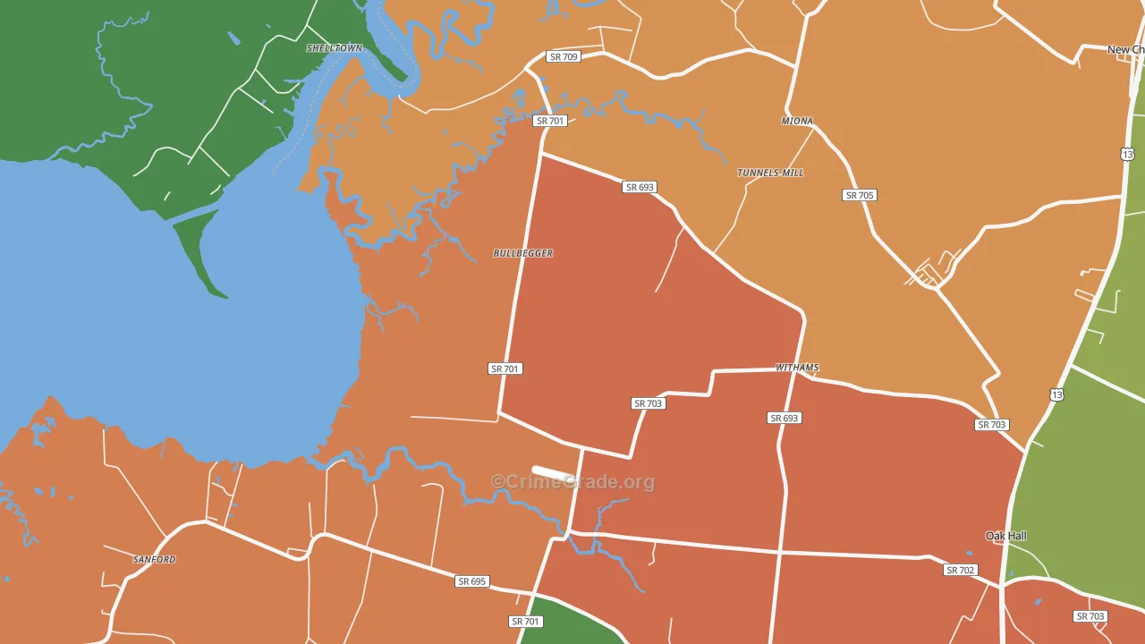Withams, VA Map of Robbery Rates