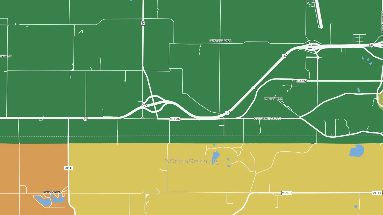 Withers Mill, MO Map of Robbery Rates