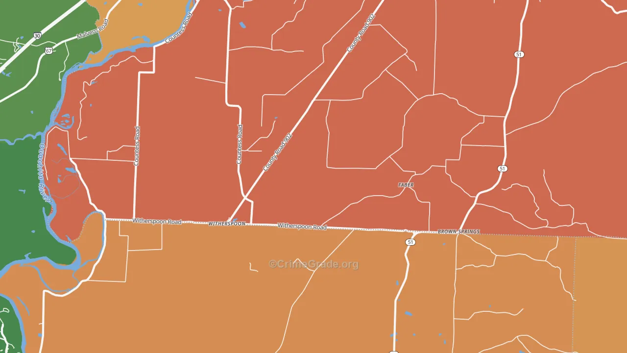 Witherspoon, AR Map of Robbery Rates