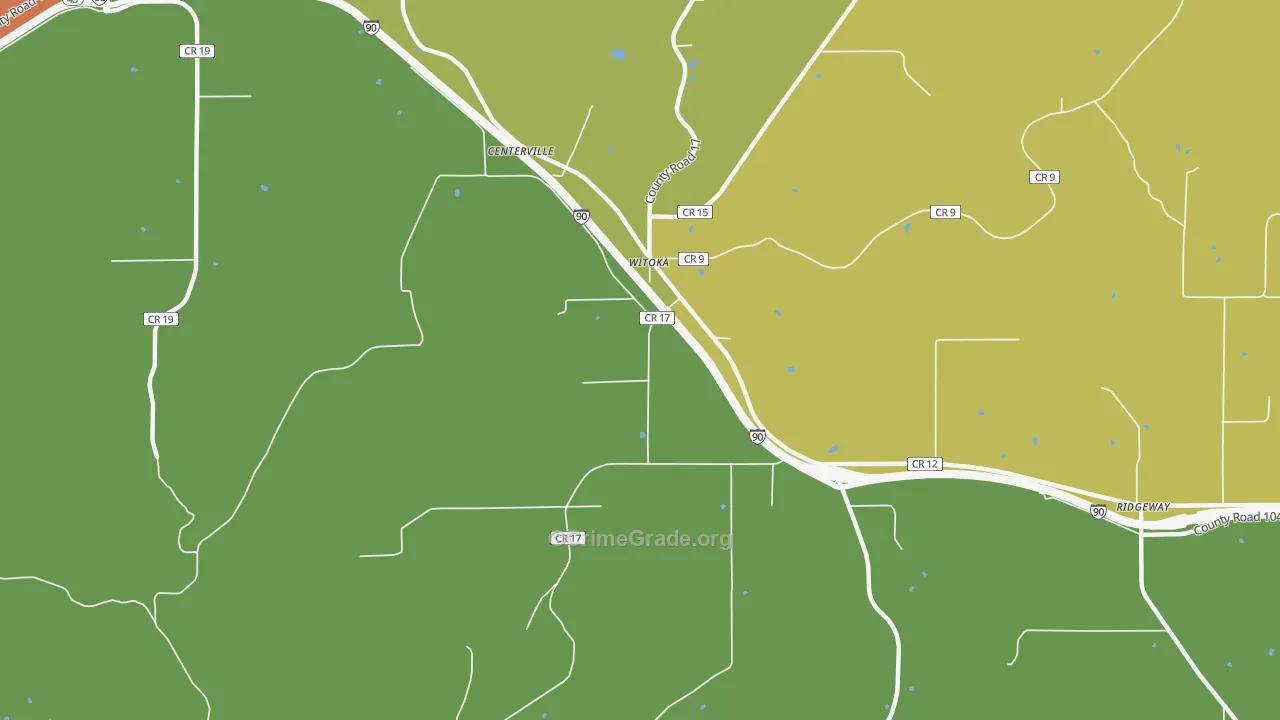 Witoka, MN Map of Robbery Rates