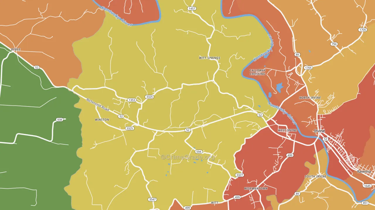 Witt Springs, KY Map of Robbery Rates
