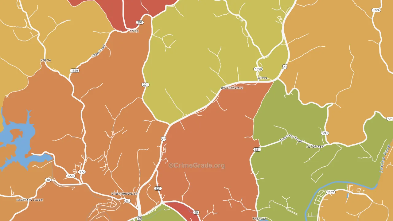 Wittensville, KY Map of Robbery Rates