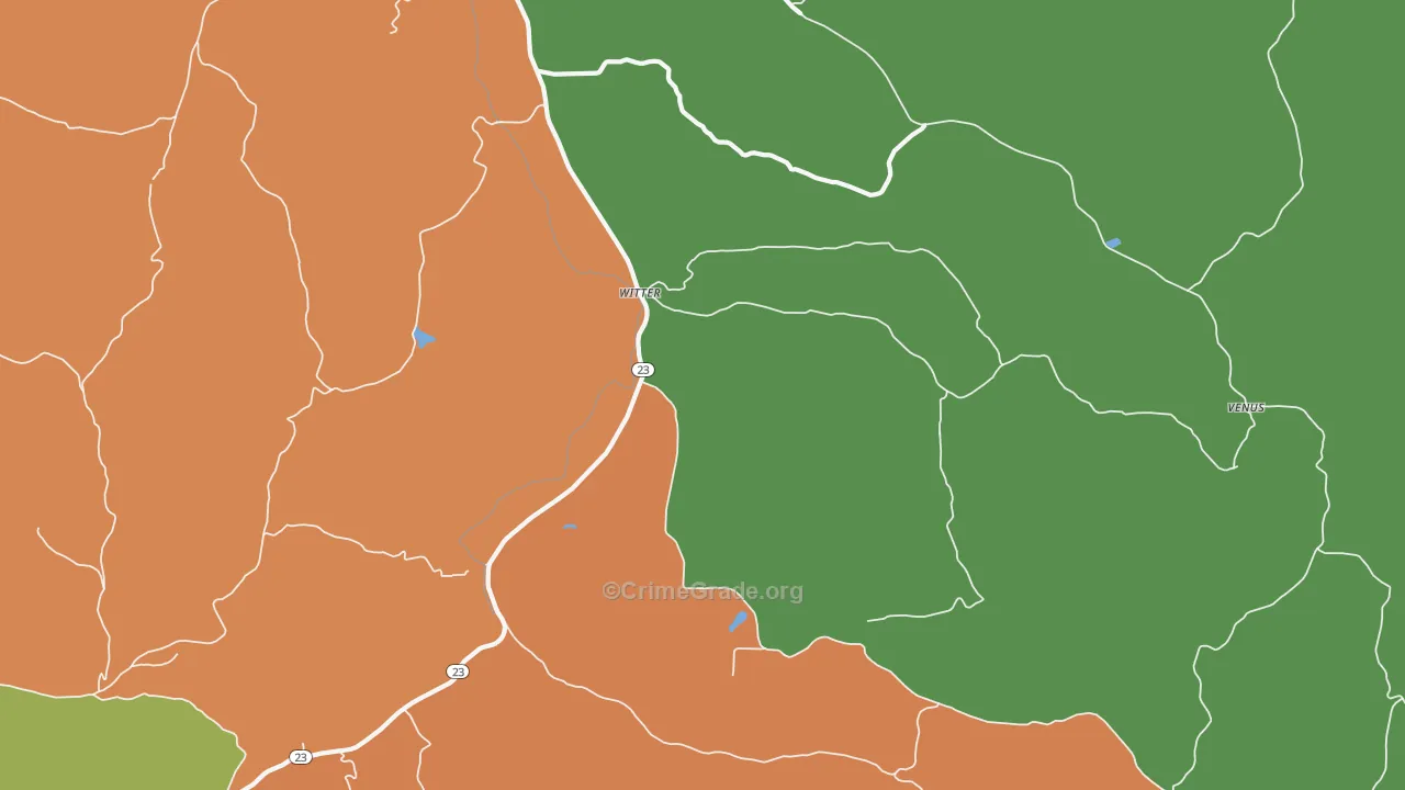 Witter, AR Map of Robbery Rates