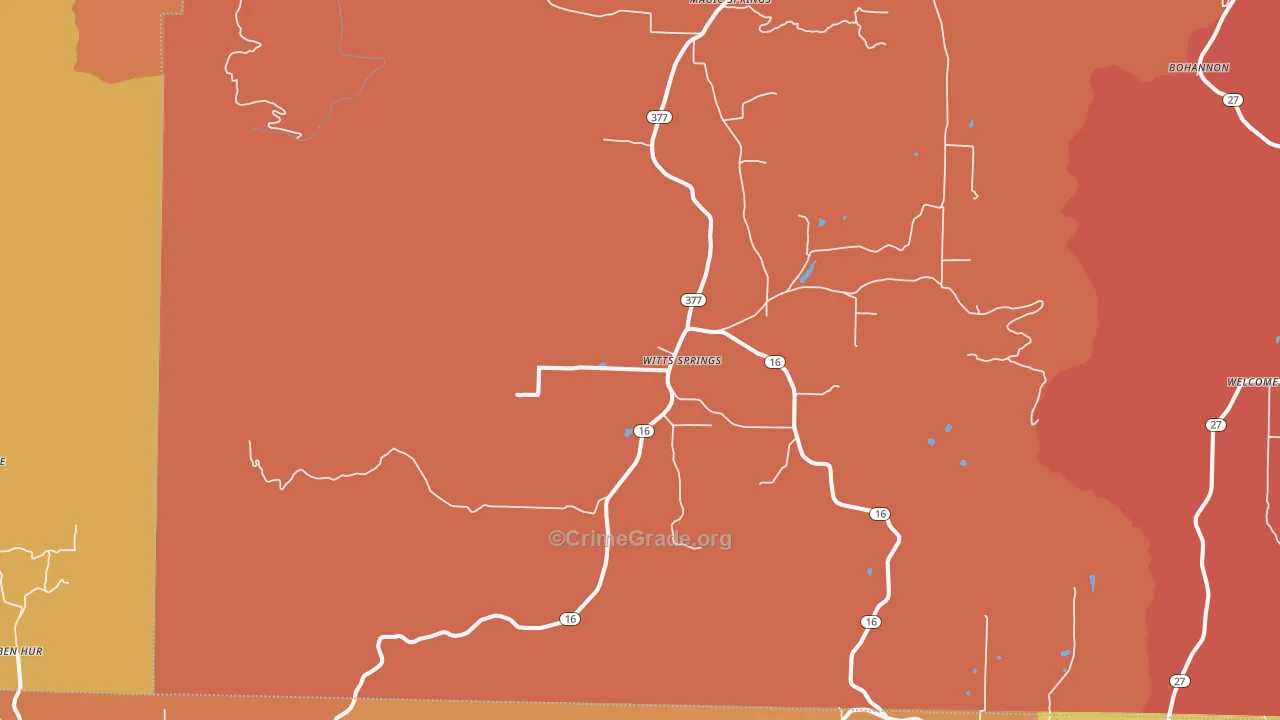 Witts Springs, AR Map of Robbery Rates