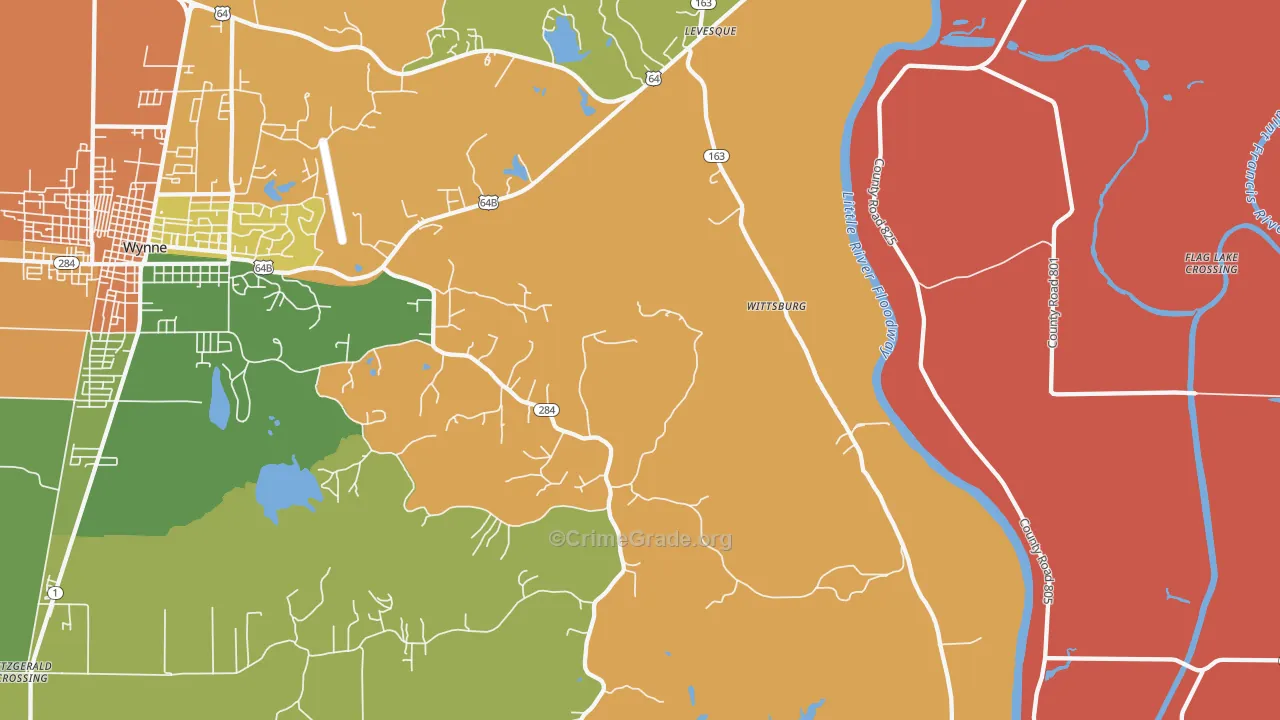 Wittsburg, AR Map of Robbery Rates