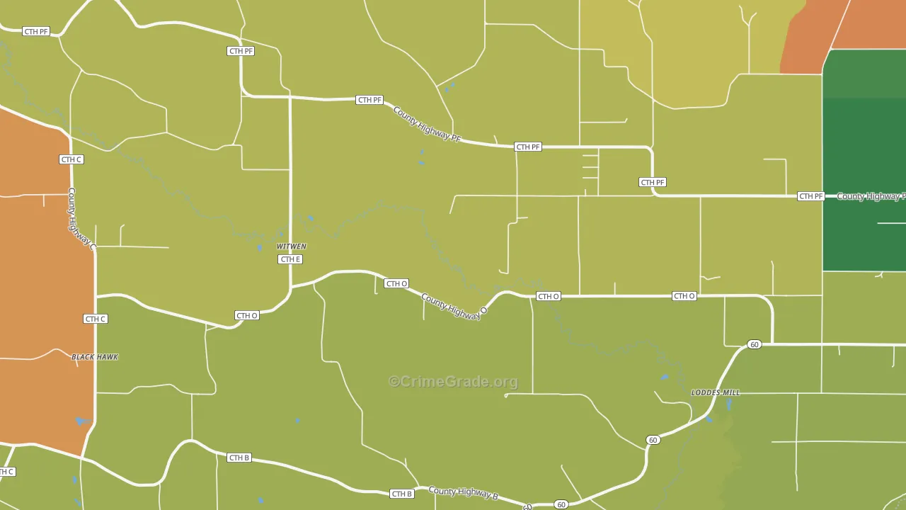 Witwen, WI Map of Robbery Rates