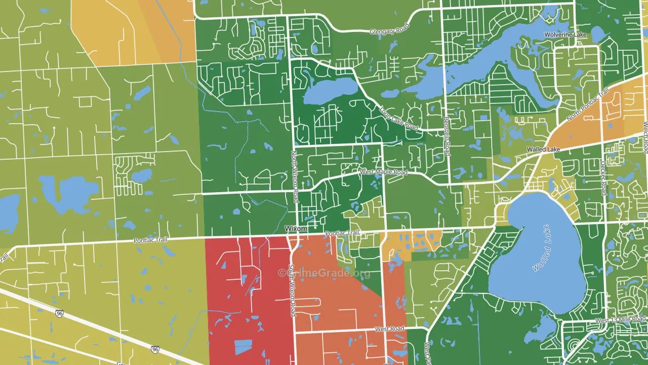 Wixom, MI Map of Robbery Rates