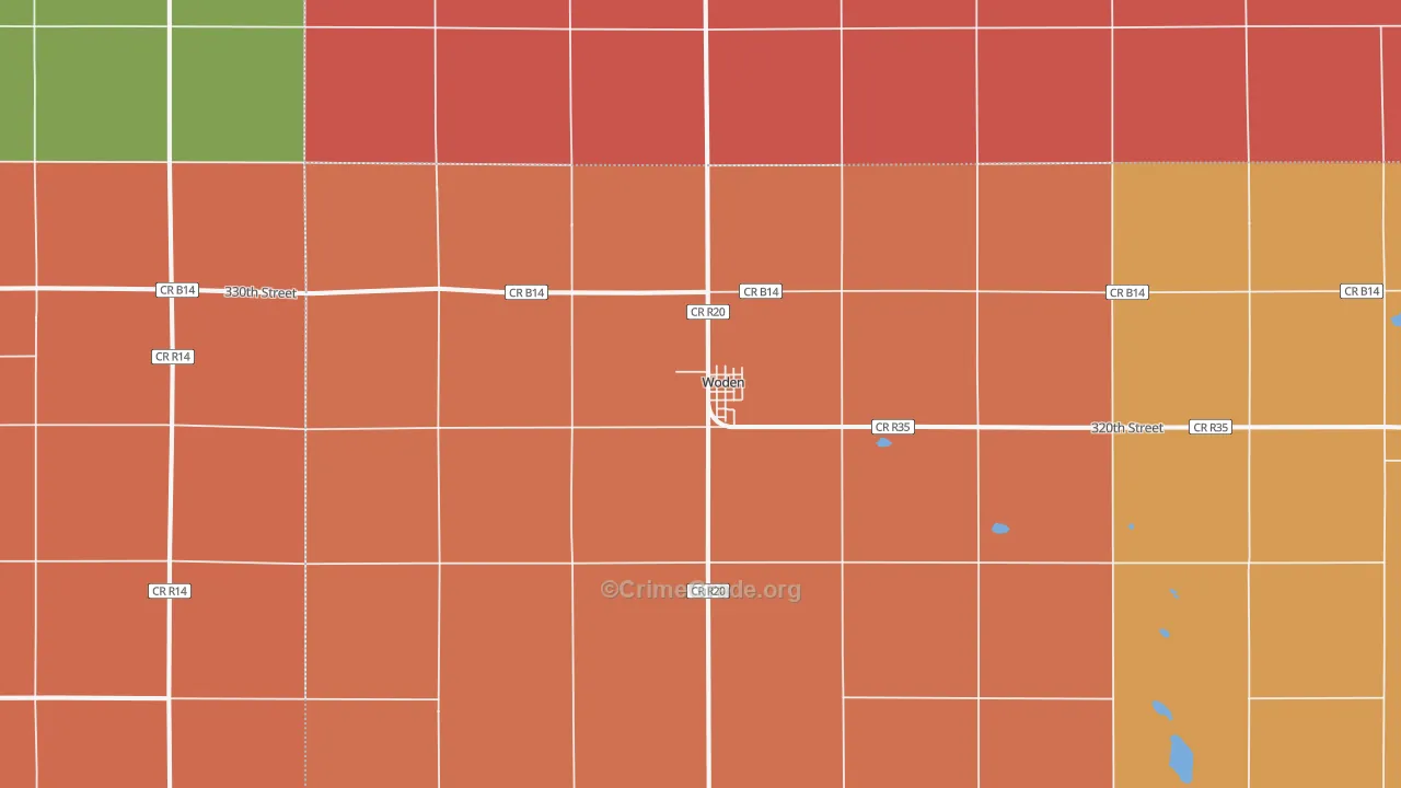 Woden, IA Map of Robbery Rates