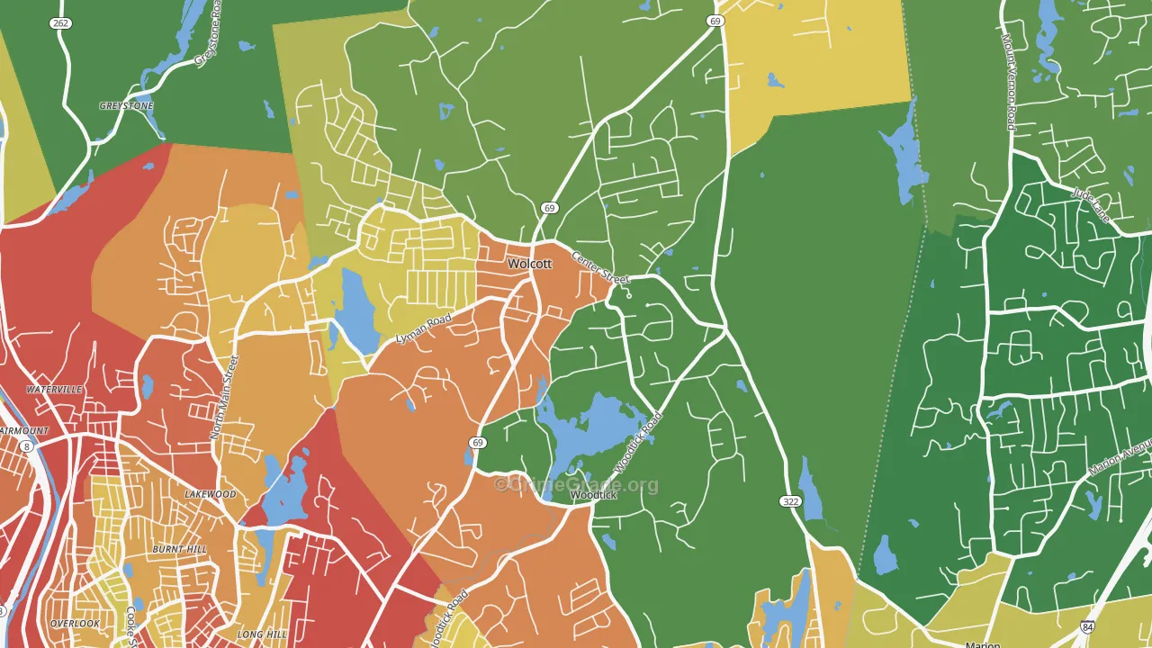 Wolcott, CT Map of Robbery Rates