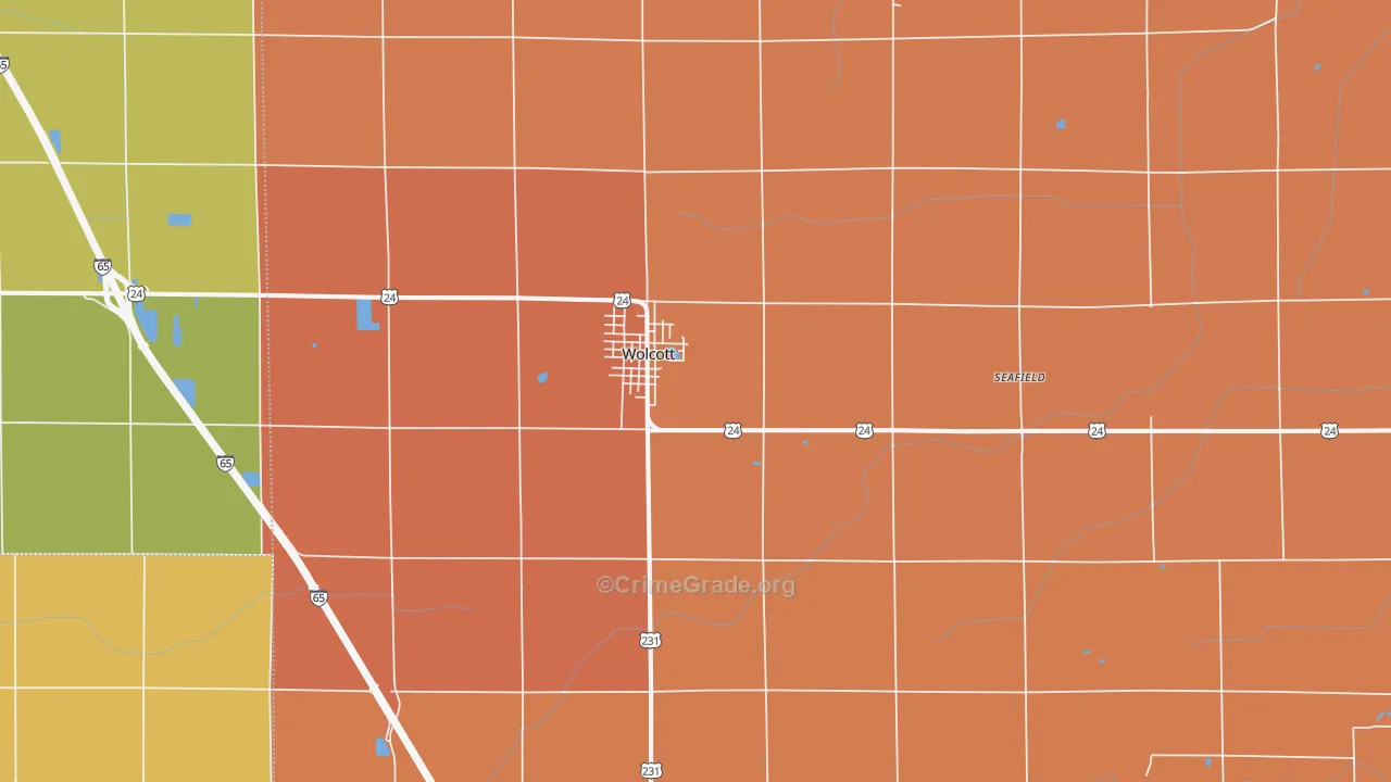 Wolcott, IN Map of Robbery Rates