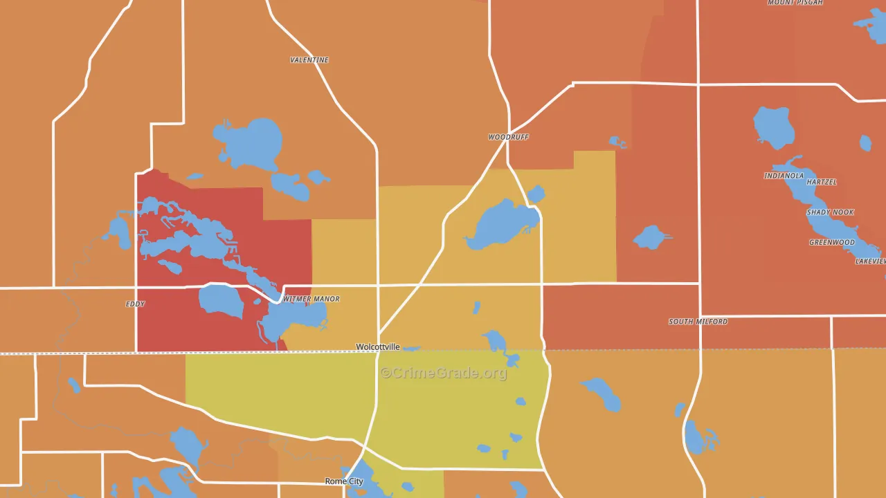 Wolcottville, IN Map of Robbery Rates