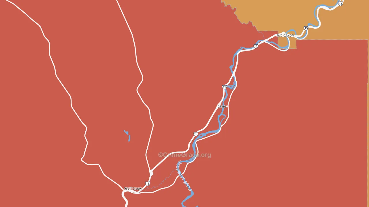 Wolf Creek, MT Map of Robbery Rates