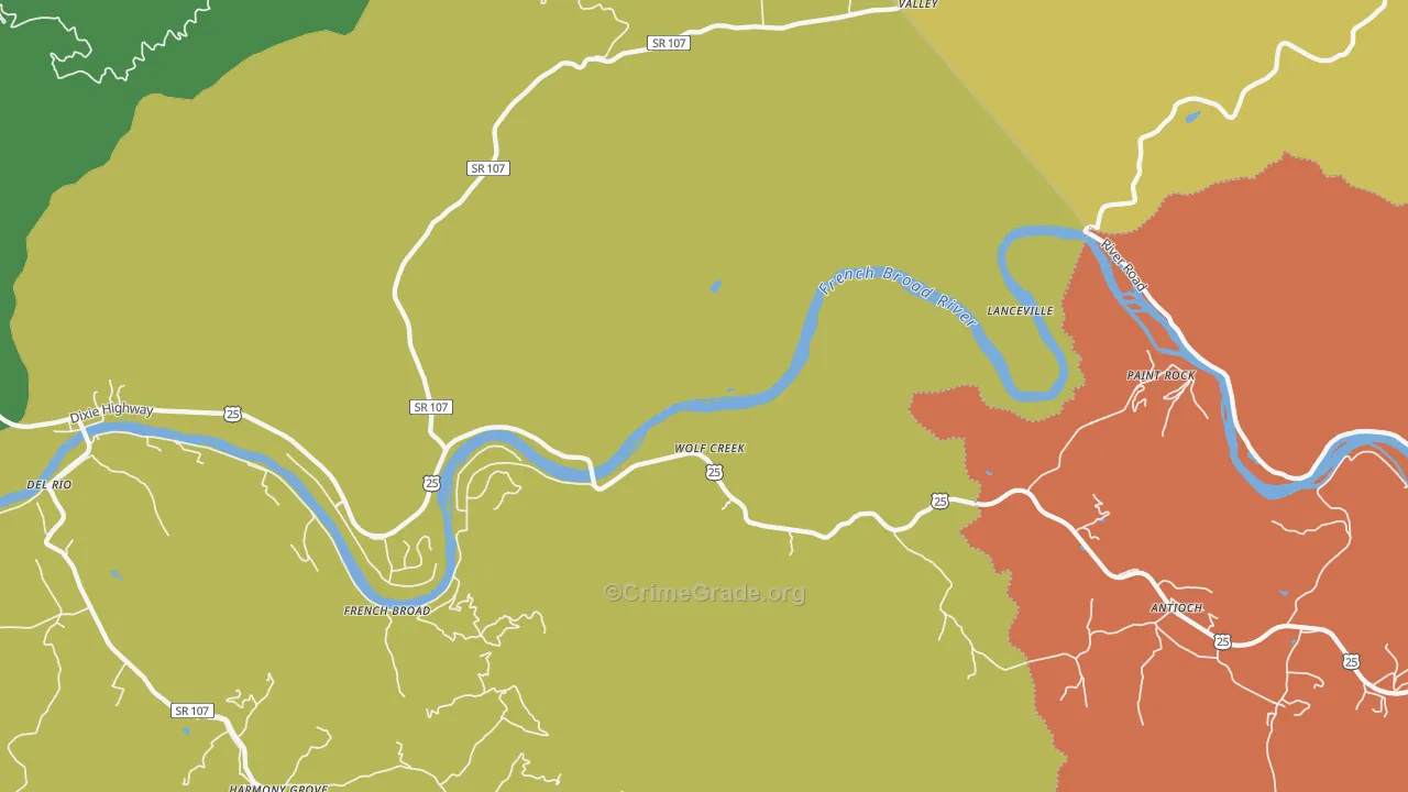 Wolf Creek, TN Map of Robbery Rates