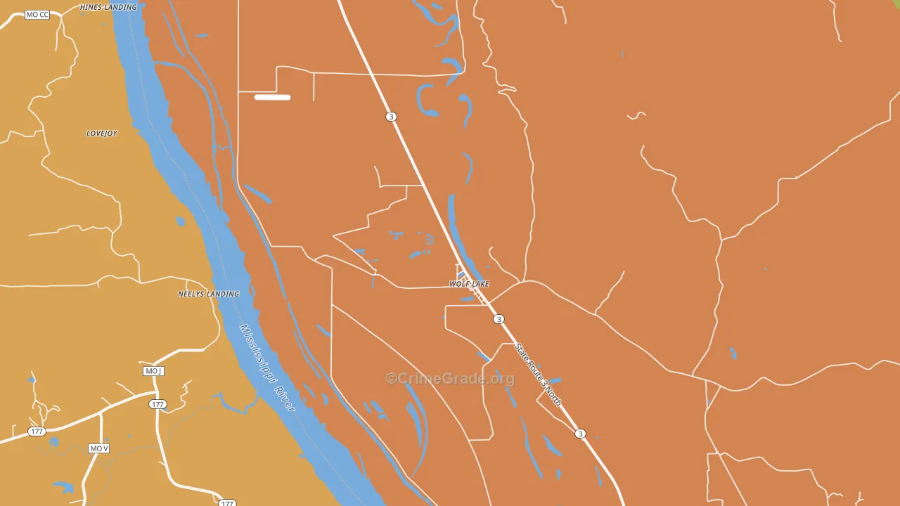 Wolf Lake, IL Map of Robbery Rates