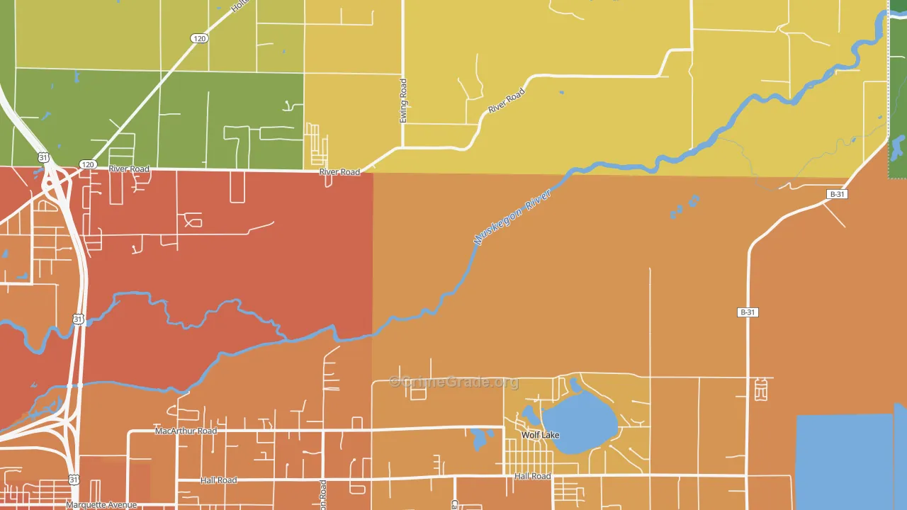 Wolf Lake, MI Map of Robbery Rates
