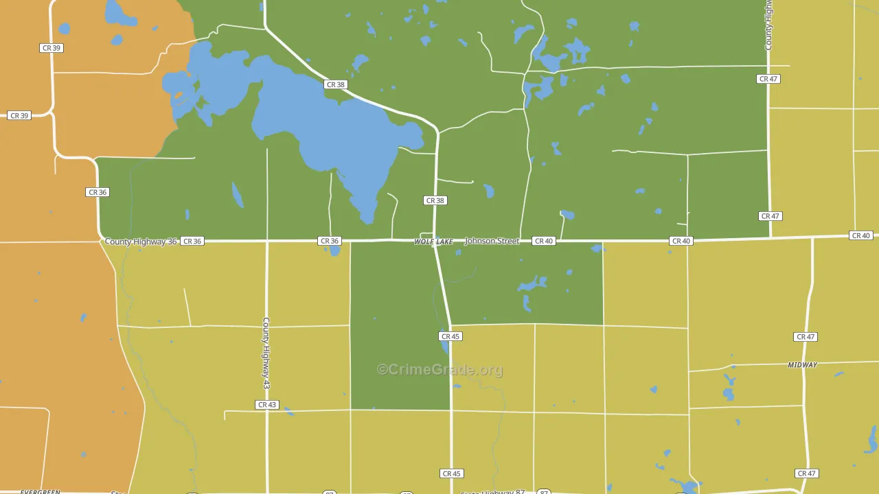 Wolf Lake, MN Map of Robbery Rates