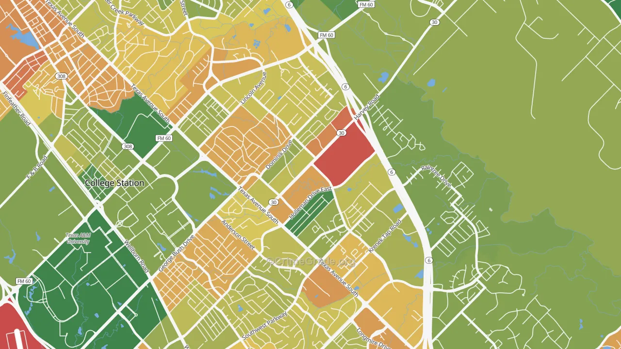 Wolf Pen Creek District, College Station, TX Map of Robbery Rates