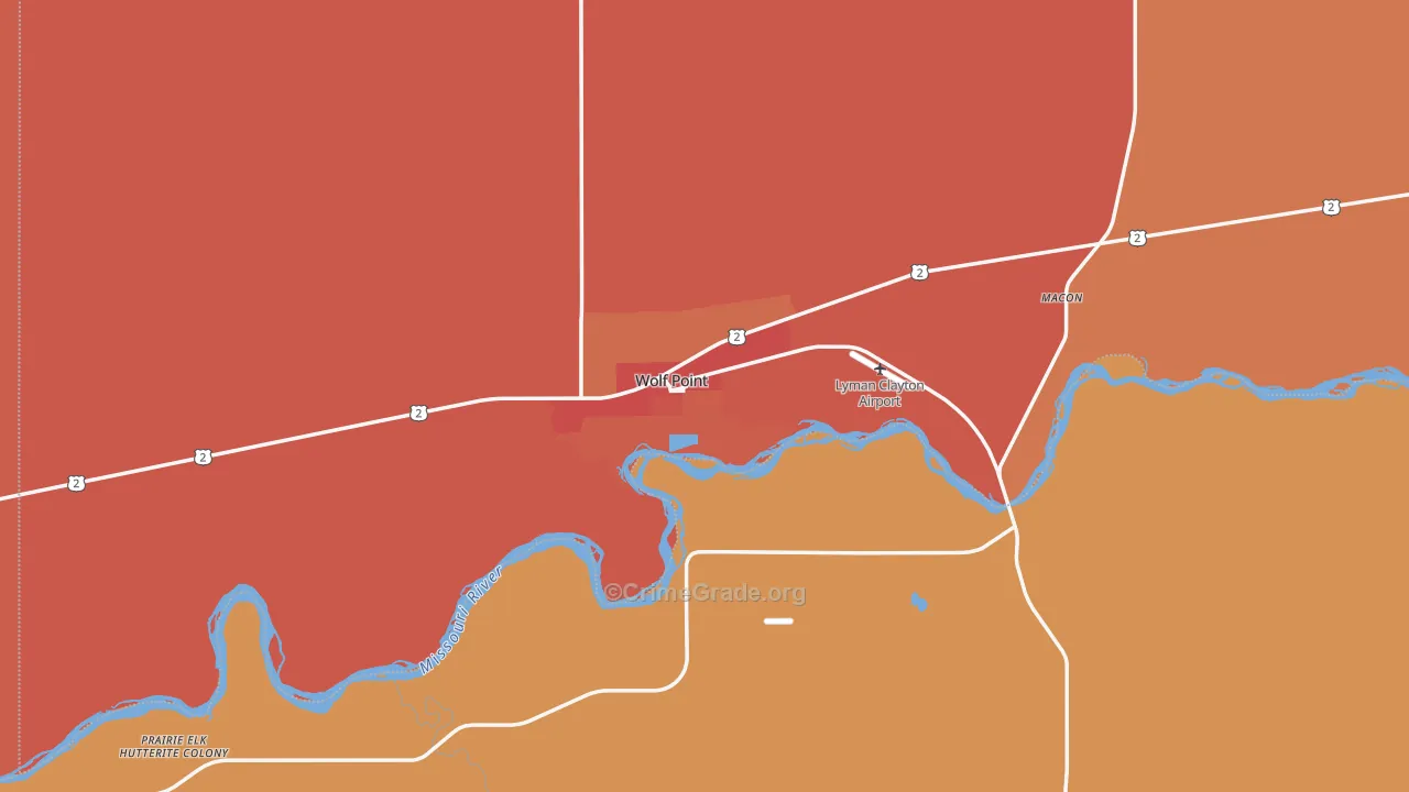 Wolf Point, MT Map of Robbery Rates