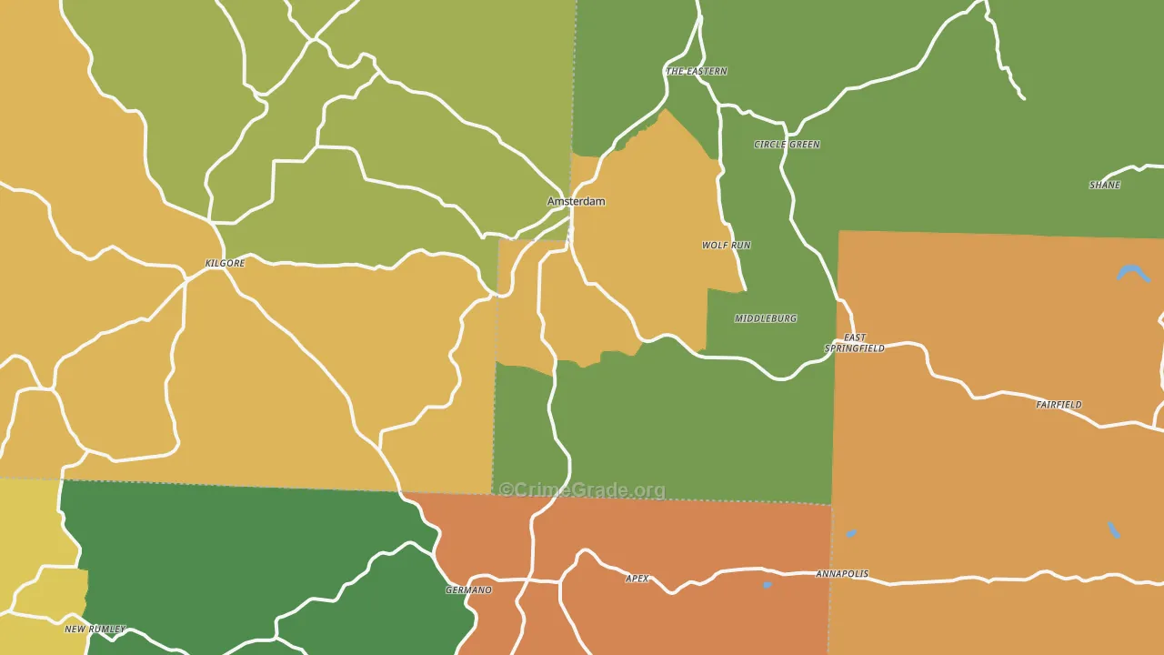 Wolf Run, OH Map of Robbery Rates