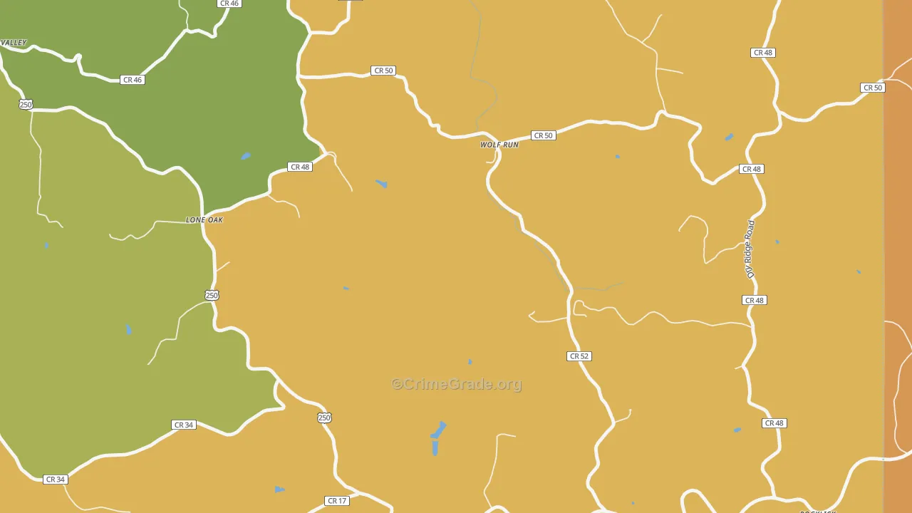 Wolf Run, WV Map of Robbery Rates