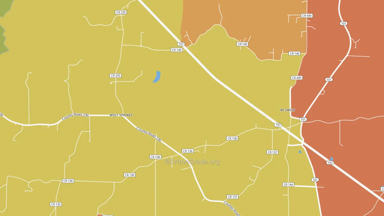 Wolf Springs, AL Map of Robbery Rates