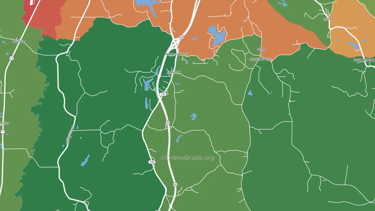 Wolf Springs, MS Map of Robbery Rates