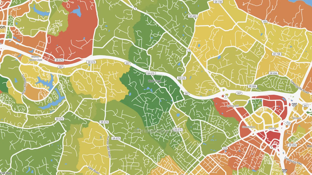 Wolf Trap, VA Map of Robbery Rates