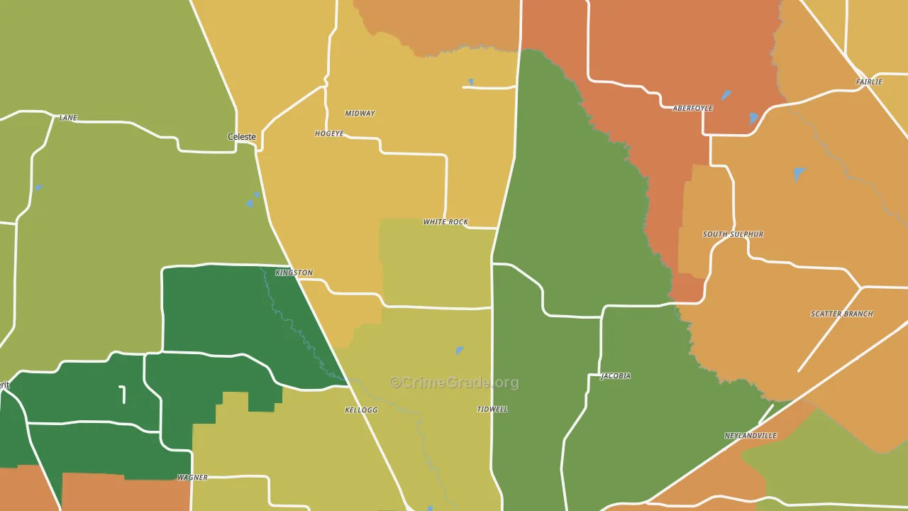 Wolfe City, TX Map of Robbery Rates