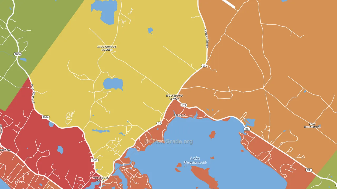 Wolfeboro Center, NH Map of Robbery Rates
