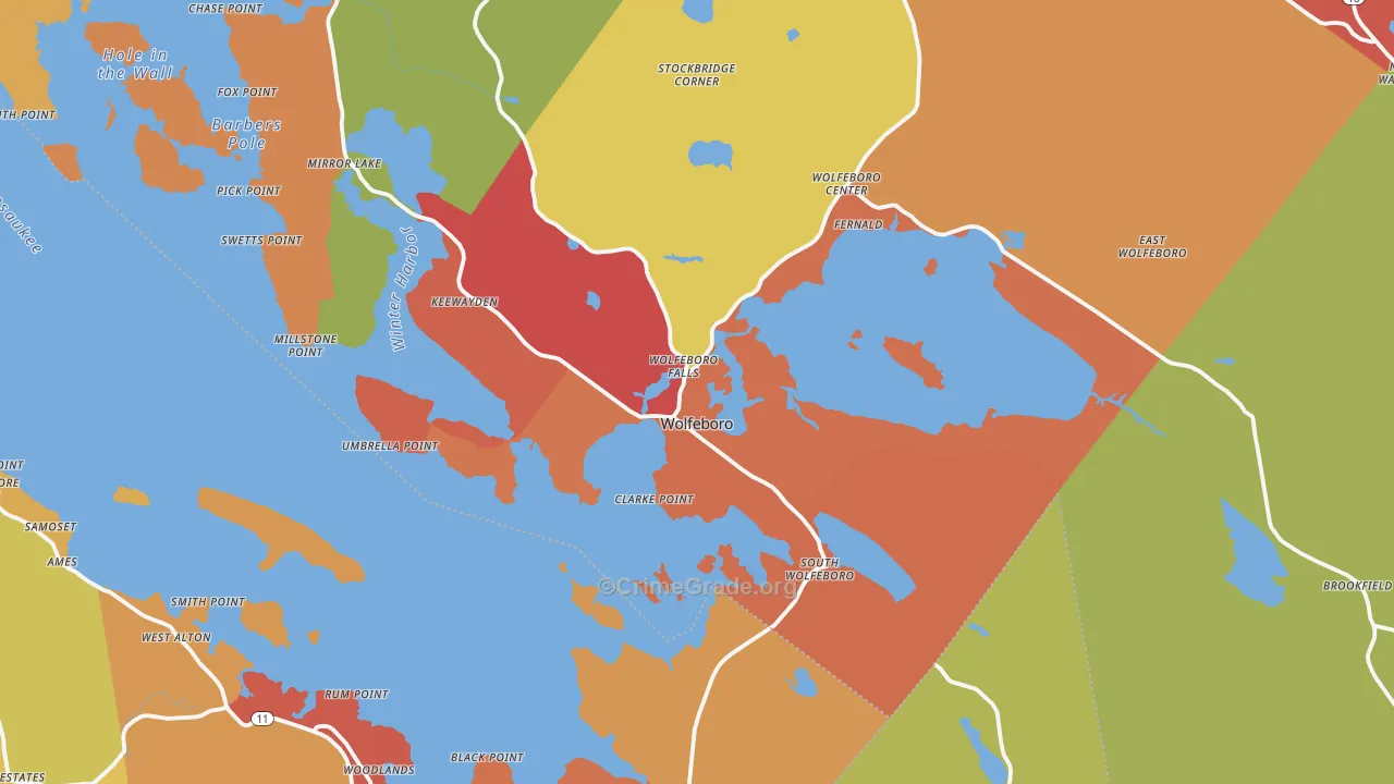 Wolfeboro Falls, NH Map of Robbery Rates