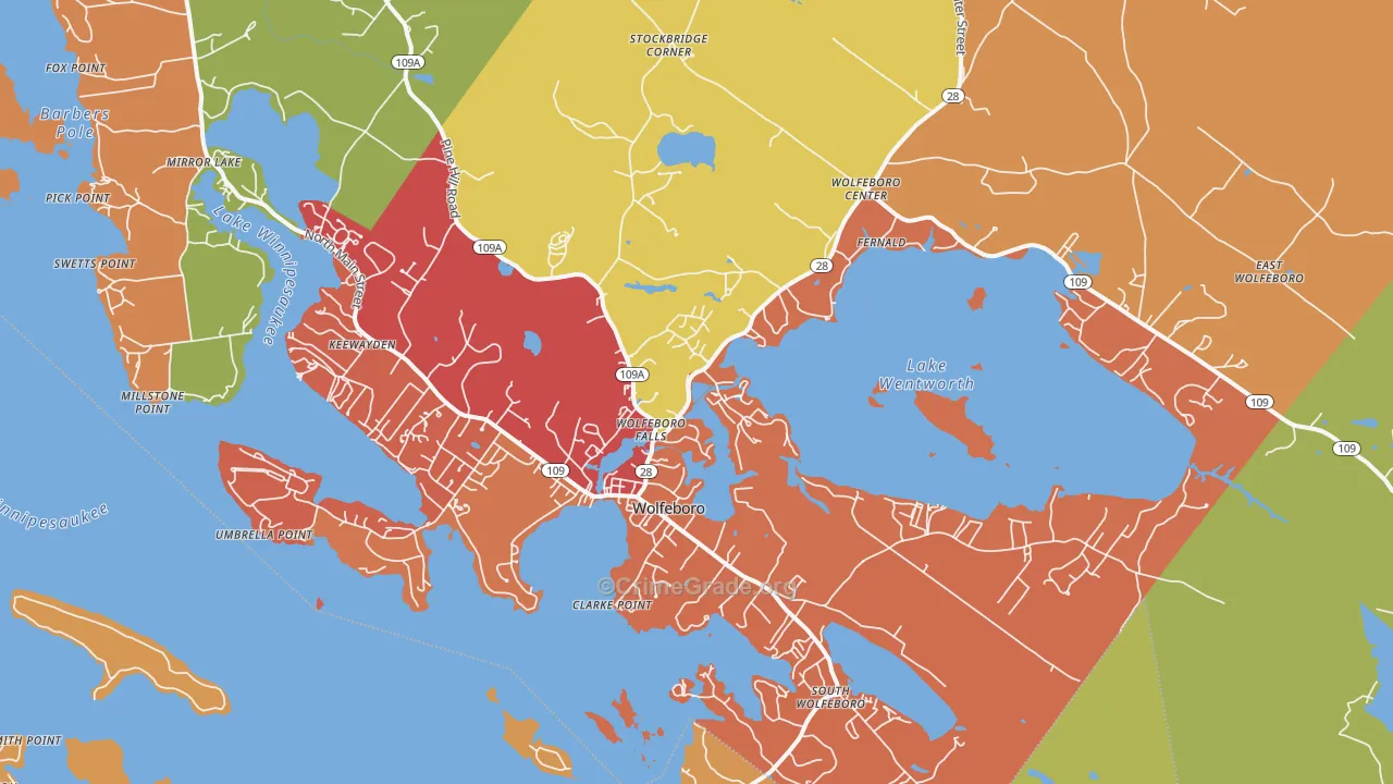 Wolfeboro, NH Map of Robbery Rates