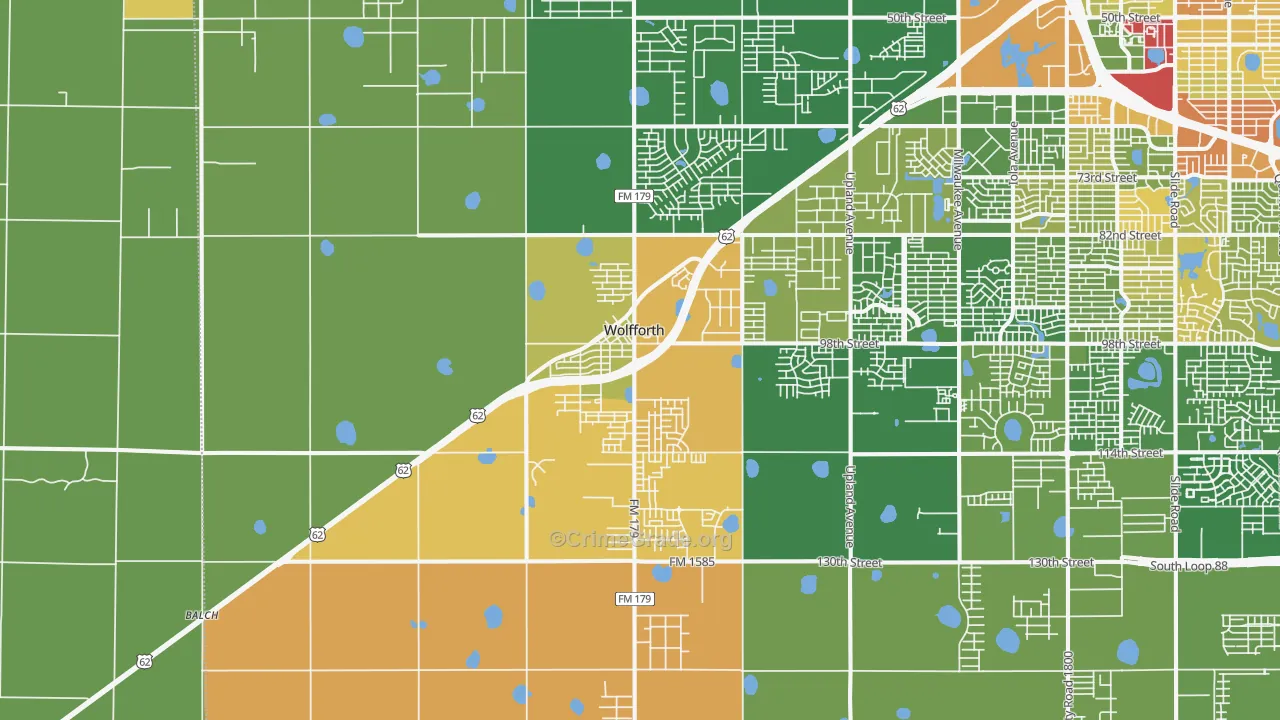 Wolfforth, TX Map of Robbery Rates