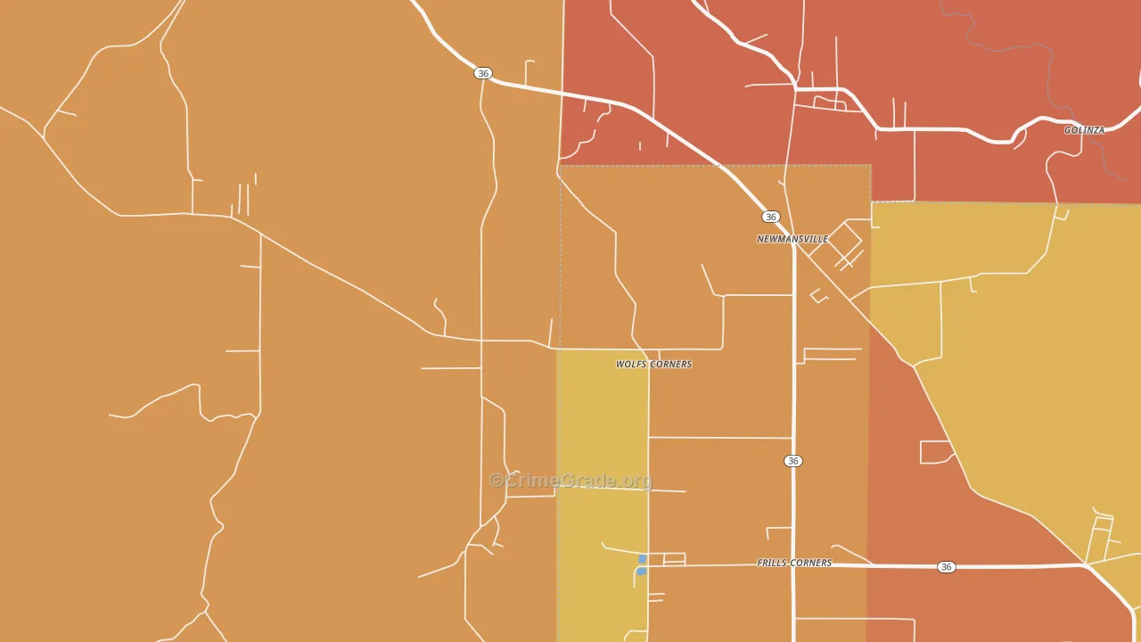 Wolfs Corner, PA Map of Robbery Rates