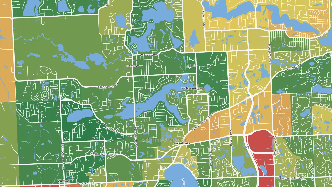 Wolverine Lake, MI Map of Robbery Rates